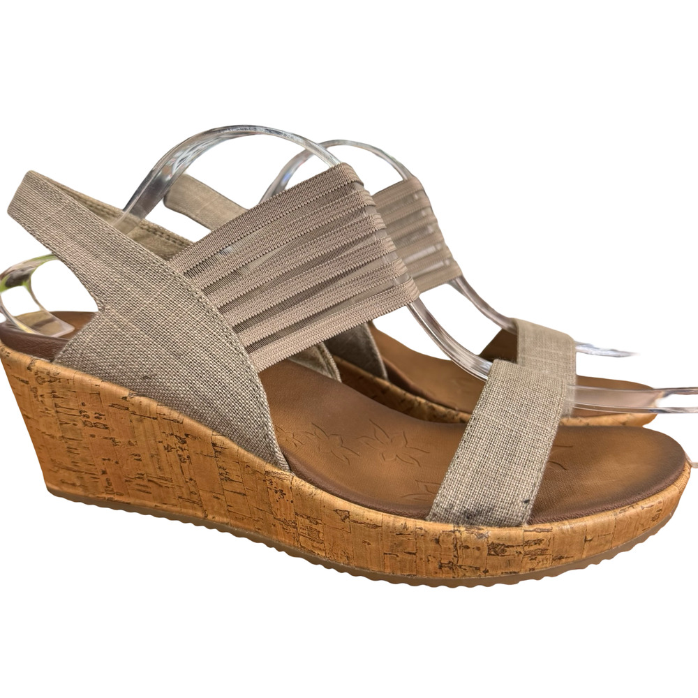 Skechers Beverlee Sheer Luck Wedge Sandals Slingback Woven Boho Shoes Gray sz 10
